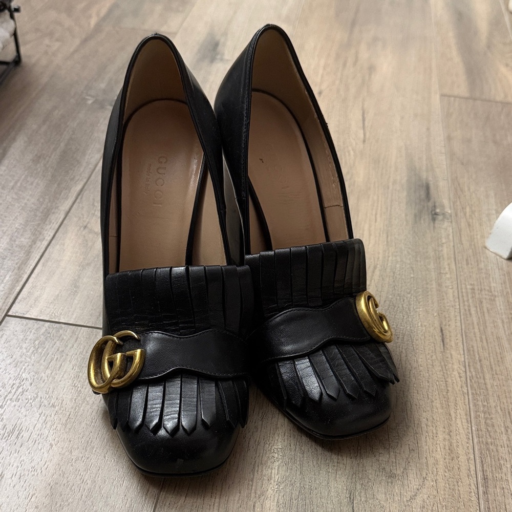 Gucci Black Heels with Gold Accent